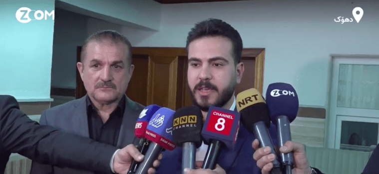 Iraqi journalist Omed Baroshky speaks to media after his release on bail on February 22, 2024.